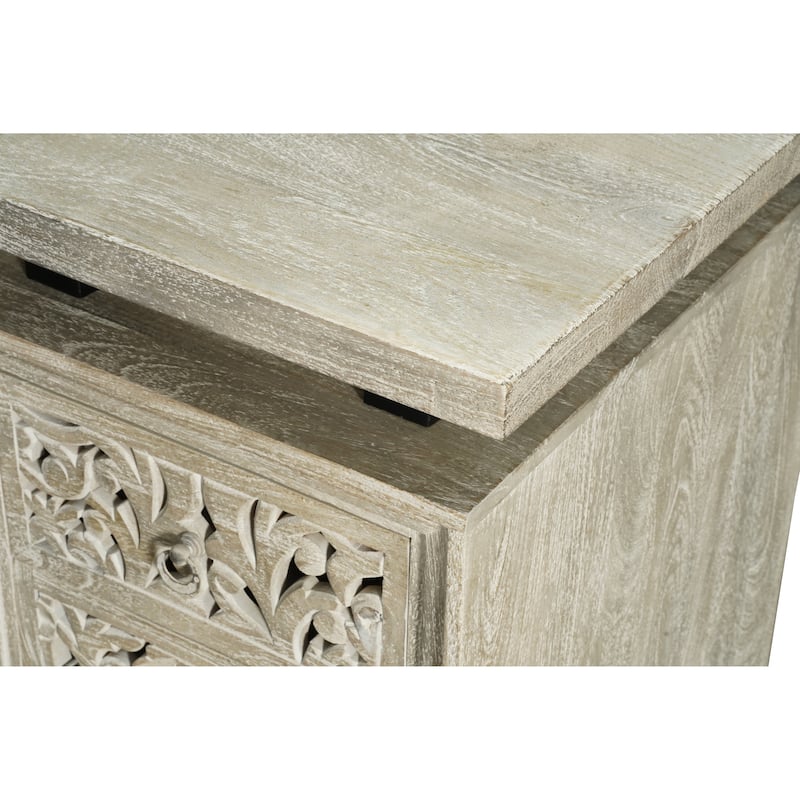 Floral Motif Solid Wood Desk with 3 Drawers and 1 Door