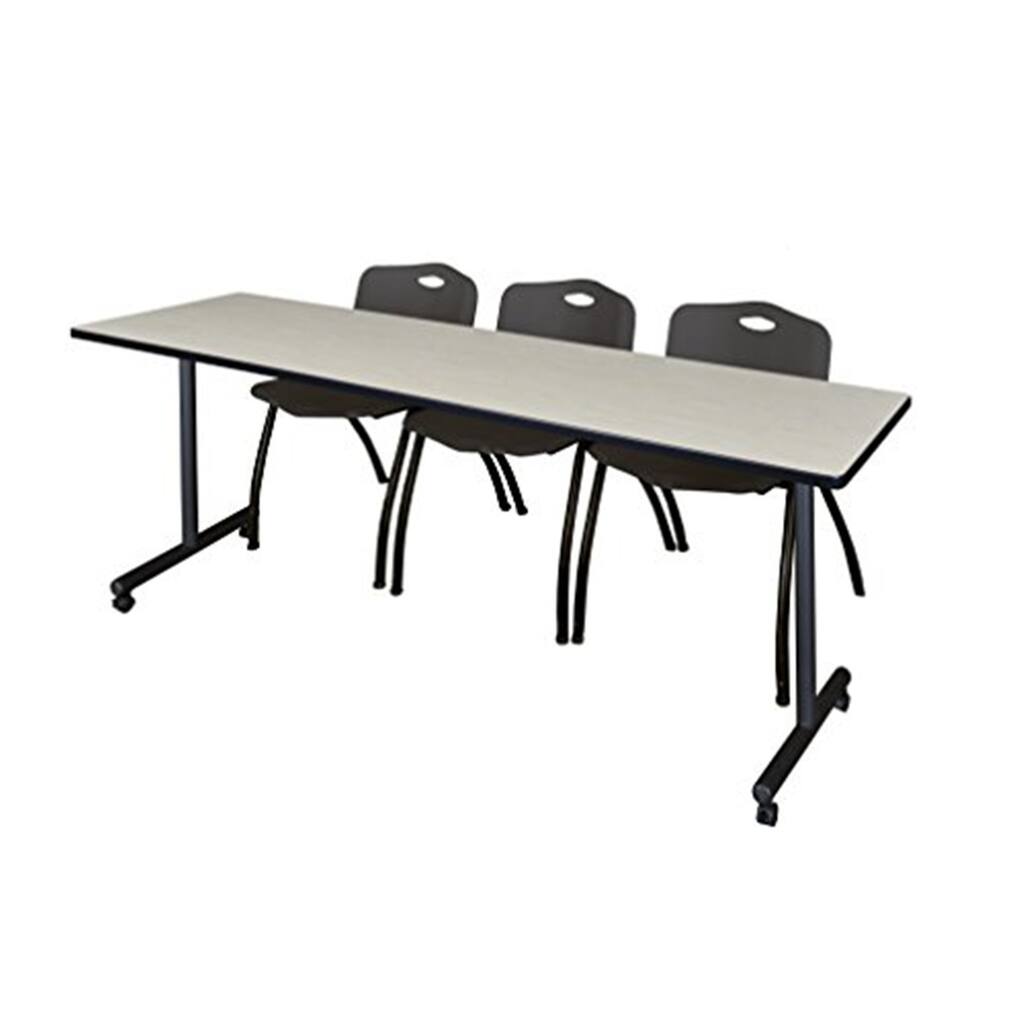 84" x 24" Mobile Training Table- Maple & 3 'M' Stack Chairs- Black