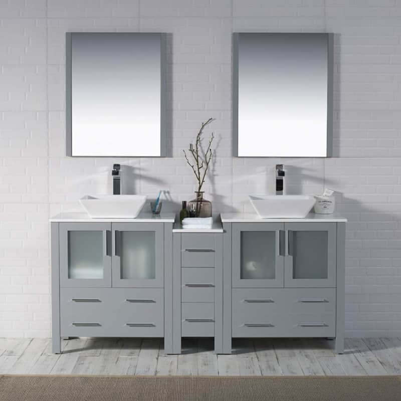 Blossom Sydney 72 Inch Double Sink Vanity with Side Cabinet & Mirrors