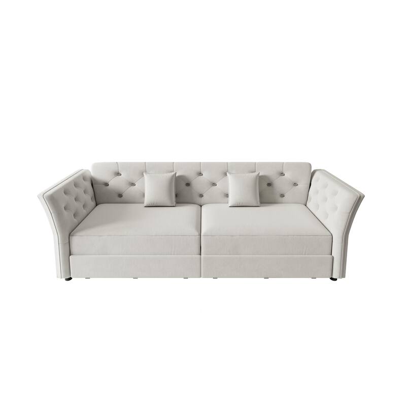 74.4" Velvet Sofa Bed, Pull-Out Sleeper Couch, Convertible Loveseat, Upholstered Sofa Bed with Tufted Backrest, Flared Arms