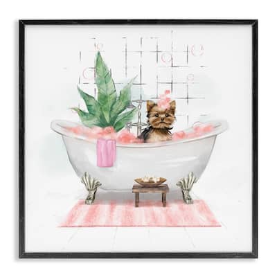 Stupell Chic Yorkie Dog in Pink Bubble Bath Framed Wall Art