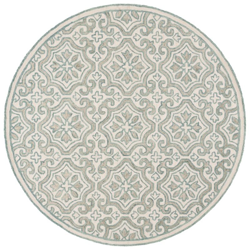 Lauren Ralph Lauren Handmade Elfur Contemporary Wool Rug - 7' Round - Teal/Ivory