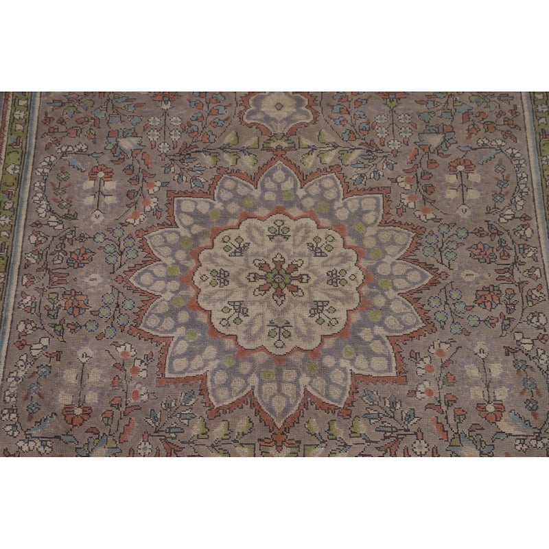 Gray Floral Tabriz Persian Vintage Area Rug Handmade Wool Carpet - 6'7" x 9'10"