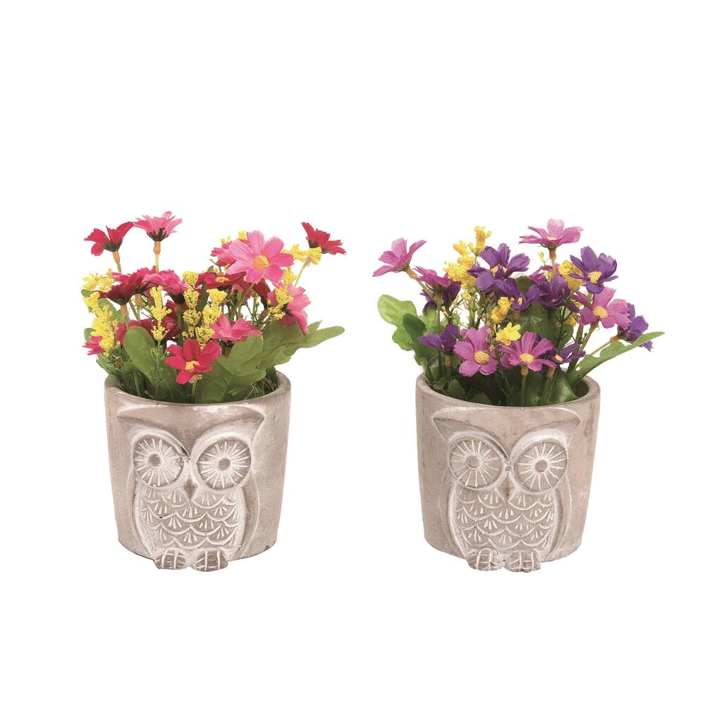 Transpac Resin Owl Planter w/Wildflowers Set of 2 Spring Home Decorations