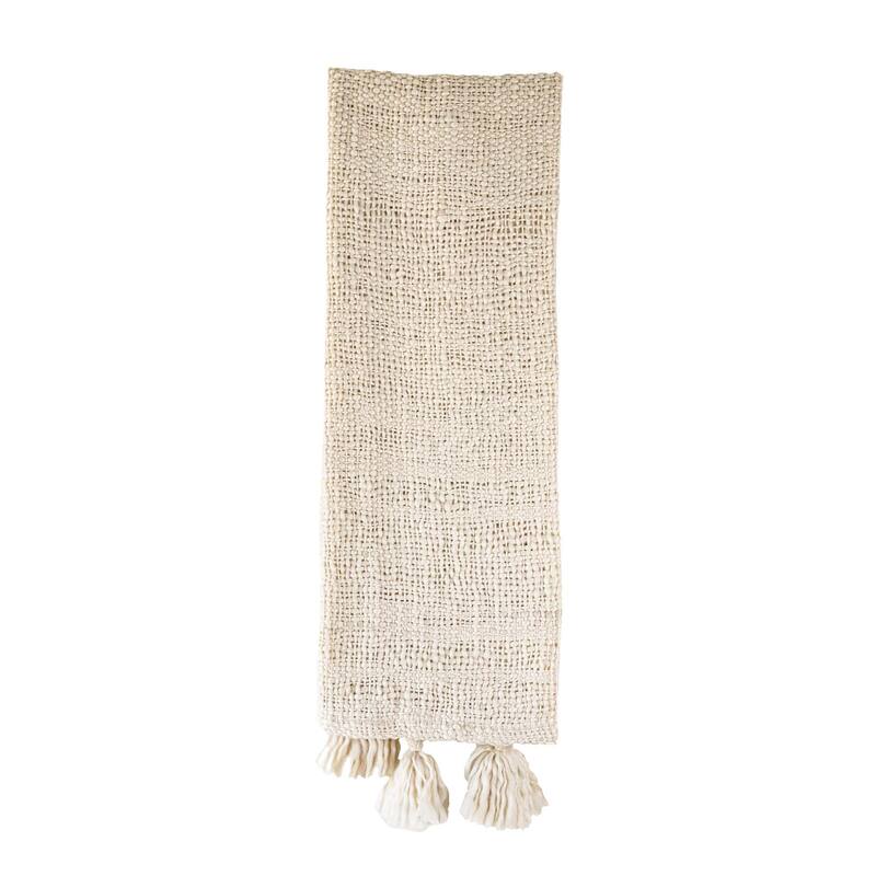 Foreside Home & Garden Tasseled Throw Blanket Cream Polyester