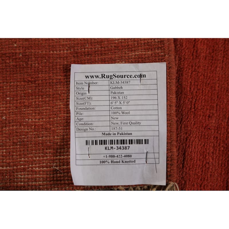 Orange Gabbeh Modern Oriental Rug Hand-Knotted Wool Carpet - 5'0" x 6'5"