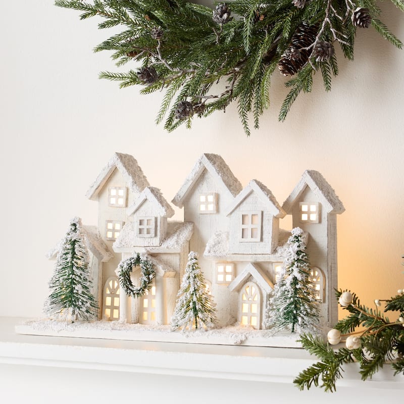 LED Flocked Winter Village Display 17"L