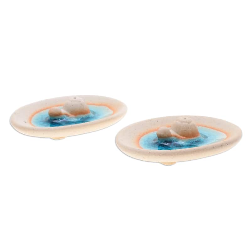 Novica Handmade Turtle World Ceramic Incense Holders (Pair)