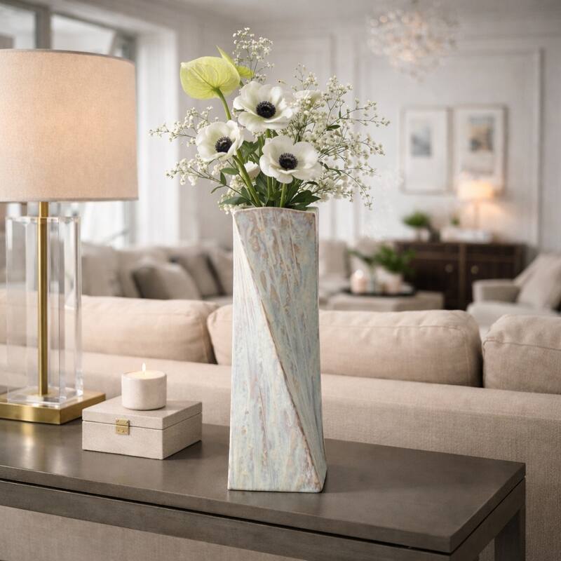 Decorative Vase - Ivory Ceramic Twist Design - 14.0"