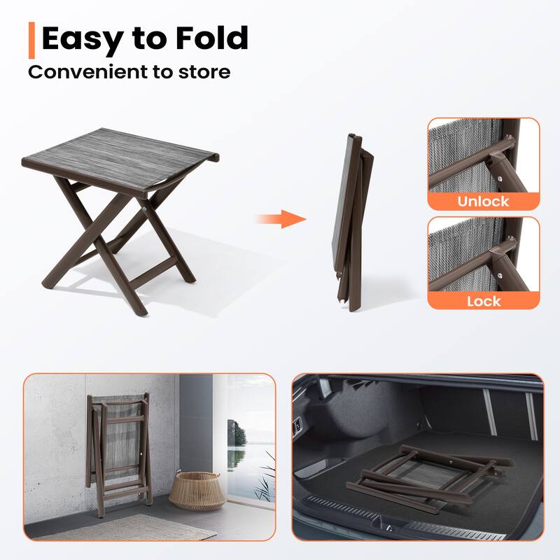 Outdoor Patio Folding Side Table Ottoman Camping End Table Plant Stand - 14.8in W x 17.1in L x 16.3in H