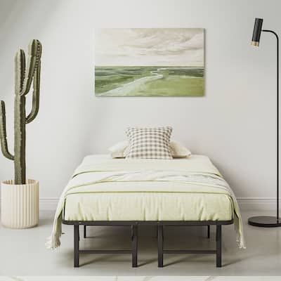 16 Inch Folding Platform Bed Frame, Black Metal Bed