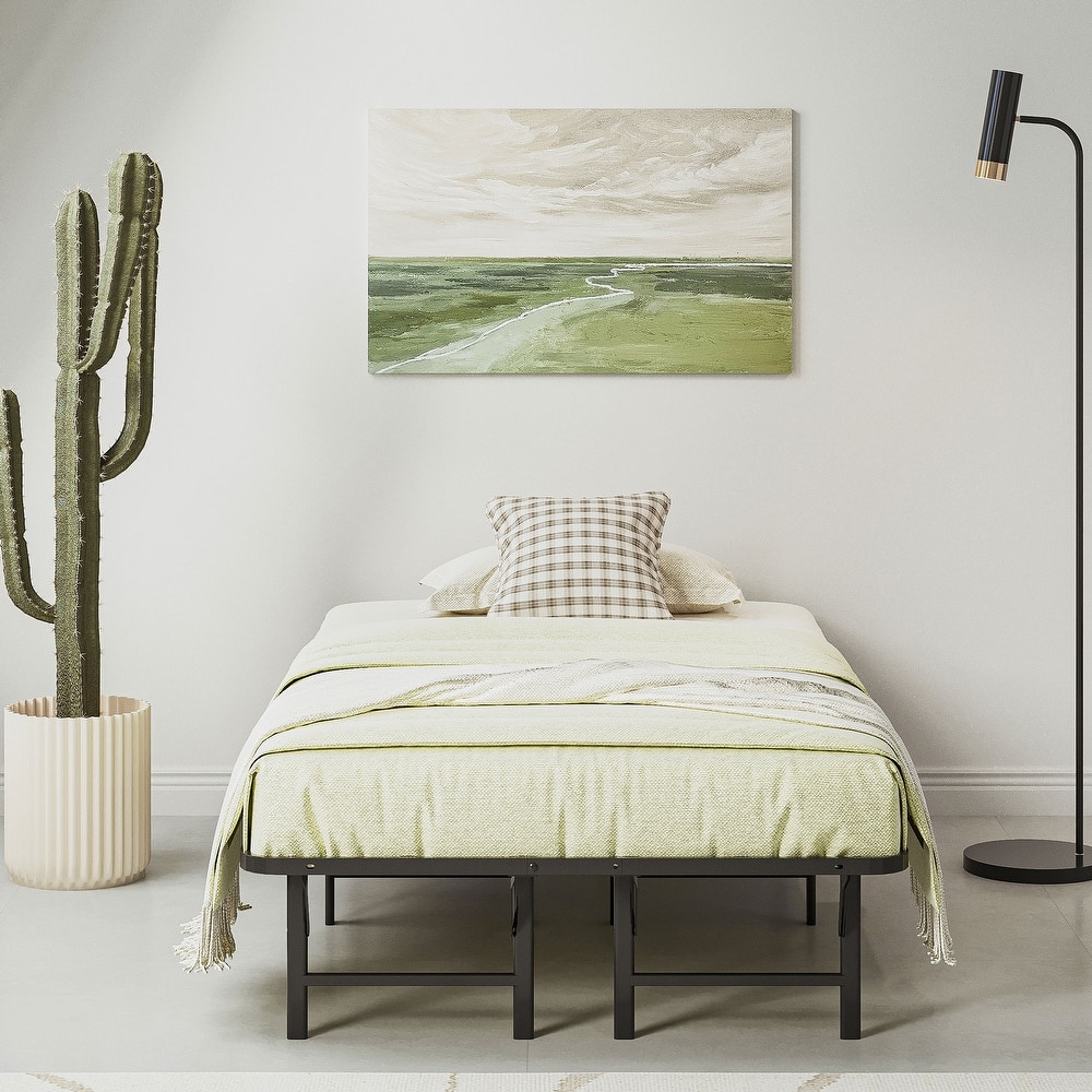 16 Inch Folding Platform Bed Frame, Black Metal Bed