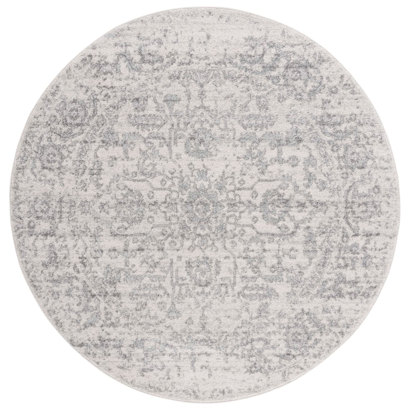 SAFAVIEH Madison Snowflake Medallion Rustic Farmhouse Distressed Rug - 5'3" Round - Silver/Ivory - Round
