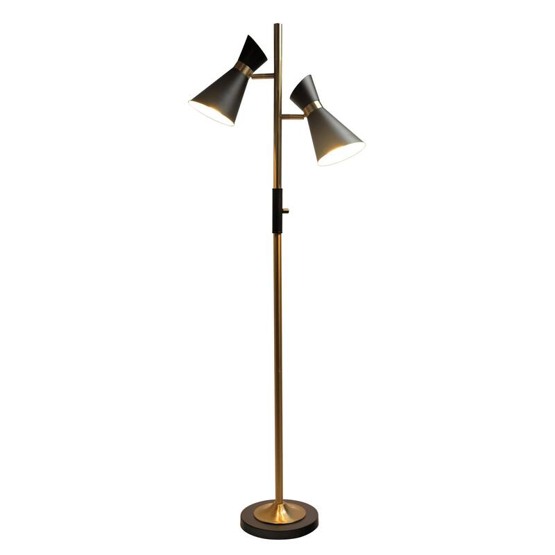 Industrial Style Gold Floor Lamp with 4-Way Switch Dual Points - Black,Gold - Black,Gold