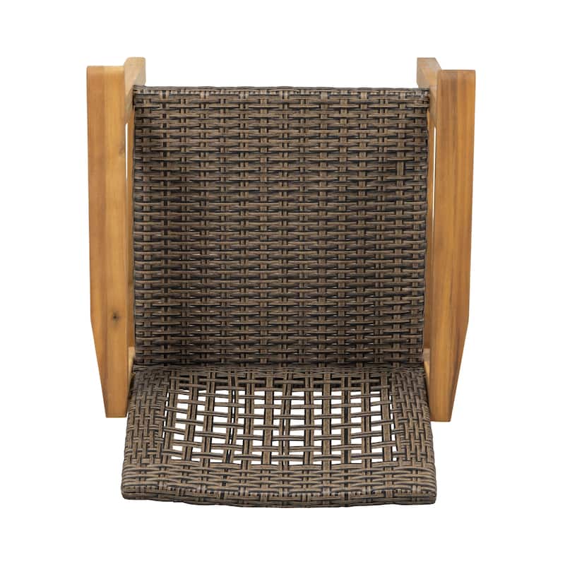 2pc Hampton Dining Chair Set Brown Acacia Wood and Wicker Outdoor Patio Furniture 33in Height