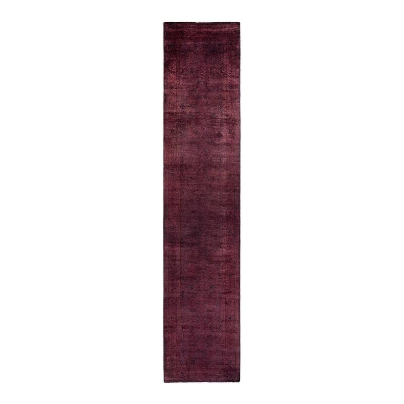 Overton Hand Knotted Wool Vintage Inspired Modern Contemporary Overdyed Purple Runner Rug - 2' 6" x 12' 1"