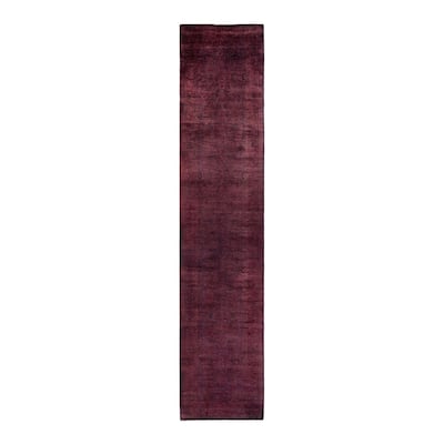 Overton Hand Knotted Wool Vintage Inspired Modern Contemporary Overdyed Purple Runner Rug - 2' 6" x 12' 1"