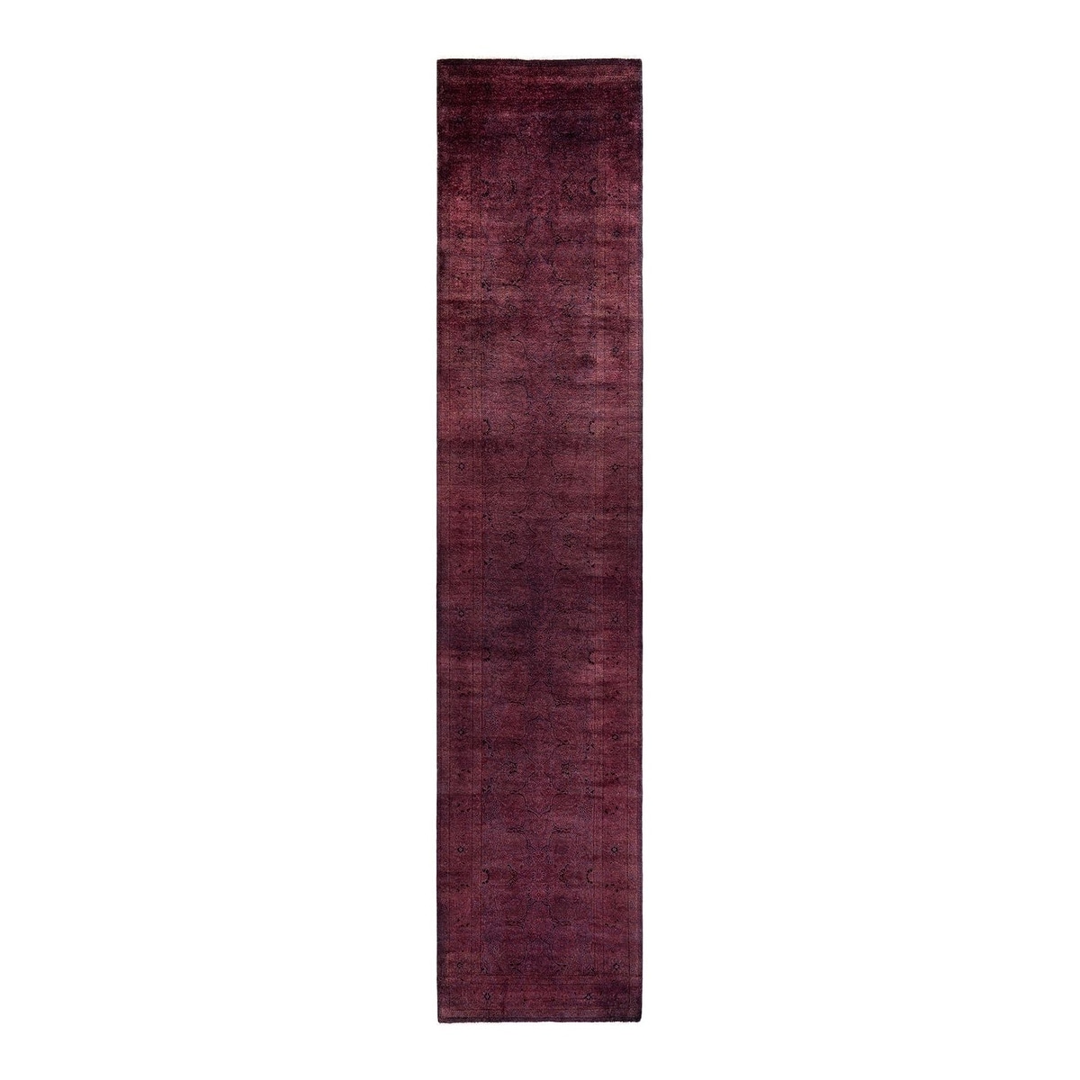Overton Hand Knotted Wool Vintage Inspired Modern Contemporary Overdyed Purple Runner Rug - 2' 6" x 12' 1"