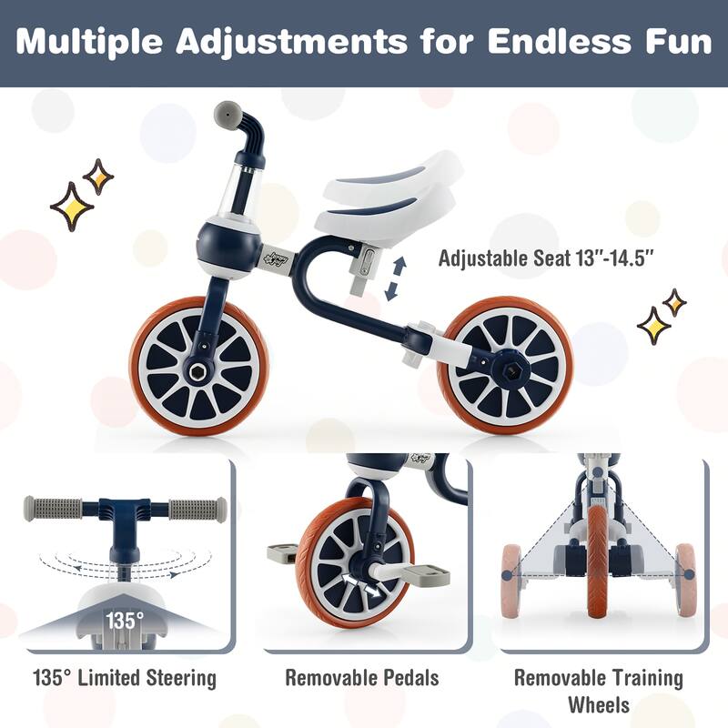 Costway 4 in 1 Kids Tricycles with Push Handle & Training Wheels Baby - See Details