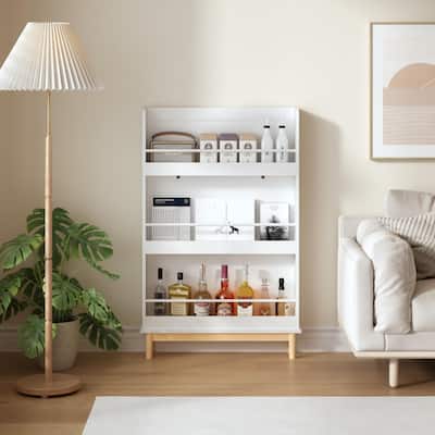 Wall-Mounted Kids' Bookshelf with 3 Front-Facing Display Shelves – Modern White & Natural Wood Design for Toddler Bedroom