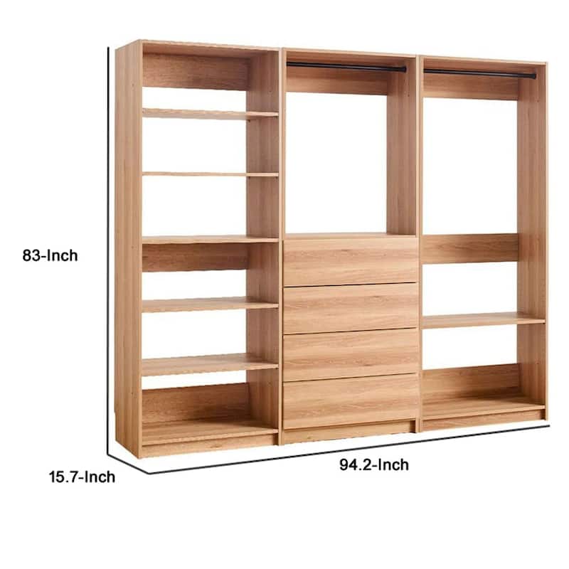 Dee Walk In Closet, Modular Freestanding Storage 9 Shelf 2 Rods Brown