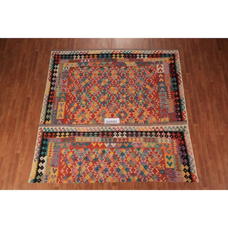 Kilim Oriental Area Rug Flatweave Wool Carpet - 8'2" x 11'4"