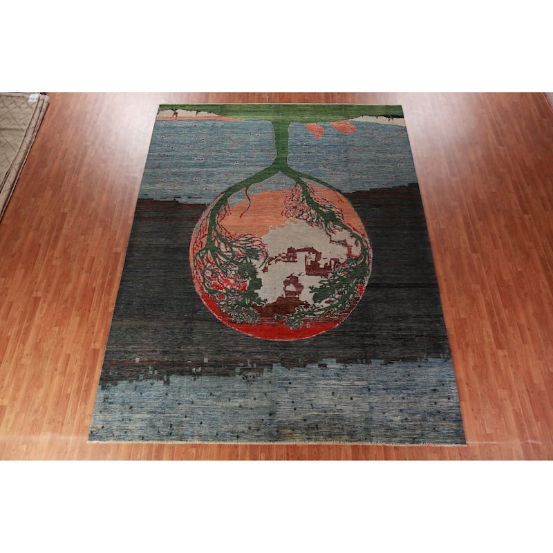 Vegetable Dye Art Deco Oriental Area Rug Hand-Knotted Wool Carpet - 9'11"x 13'0"