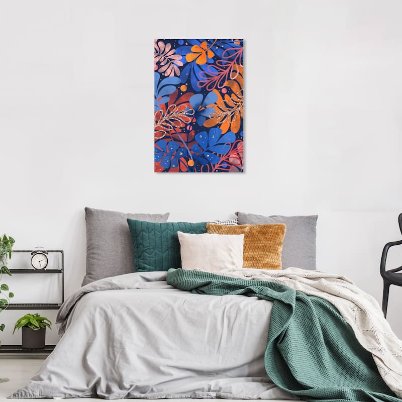 Wynwood Studio Canvas Floral and Botanical Circles and Leaves Blue and Tropical Wall Art Canvas Print - 36 x 24