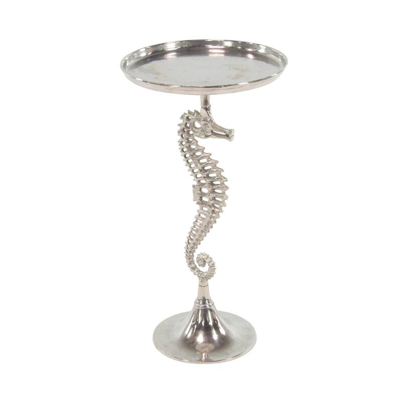 Aluminum Metal Sea Horse Pedestal Side End Accent Table with Tray Top - Silver or Gold - Roche River Decor