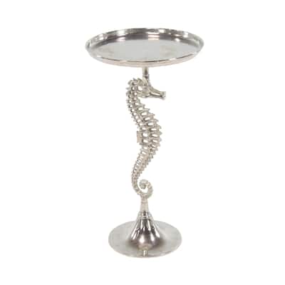 Aluminum Metal Sea Horse Pedestal Side End Accent Table with Tray Top - Silver or Gold - Roche River Decor