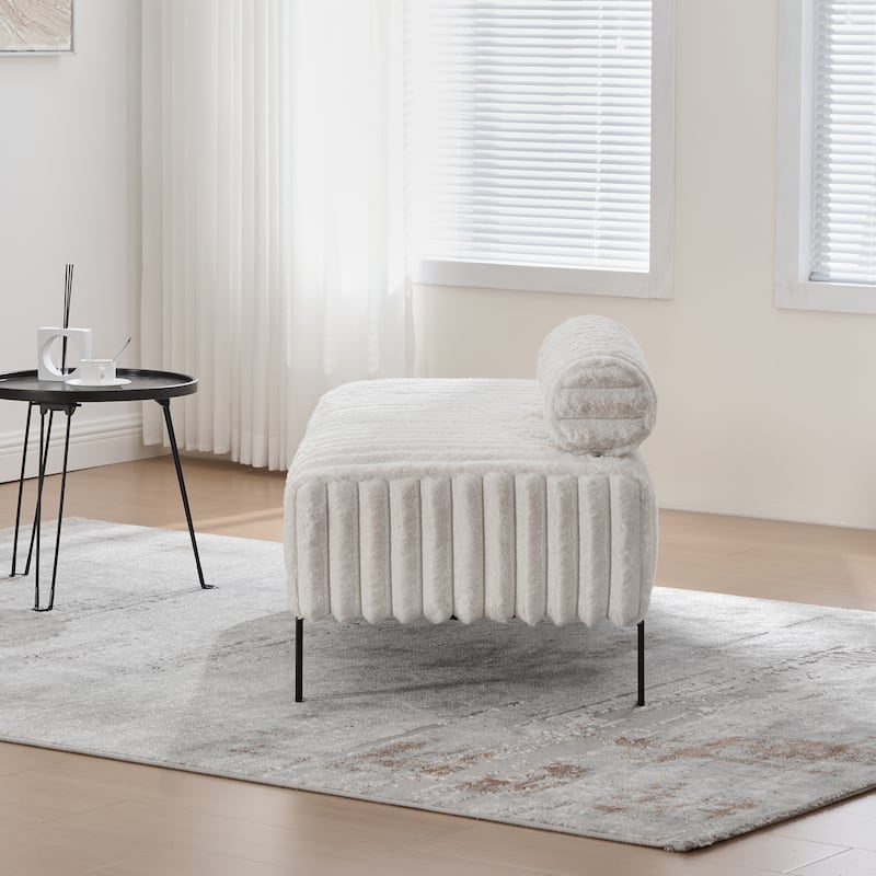 49.6"W Upholstered Mini Loveseat with Metal Legs, 2-Seater Small Sofa Ottoman Footrest with Adjustable Back