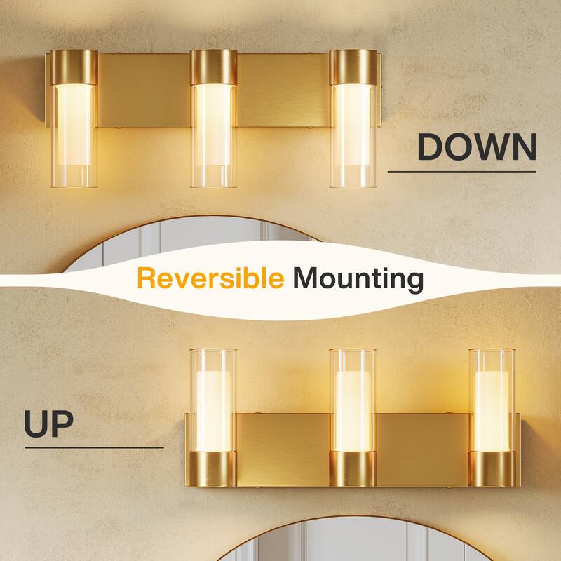 3-Light LED Bathroom Vanity Light Wall Sconces with Glass Shades - ‎25.3"L x 8.8"W x 6.2"H