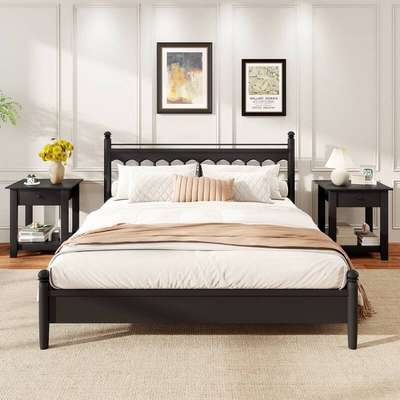 Costway 1/2 PCS Nightstand with Drawer 3-Tier Modern Bedside Table