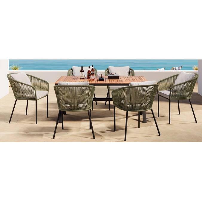 Dining Table Set, Allweather Outdoor Dining Table and Chairs, Acacia Wood Table Top, Suitable