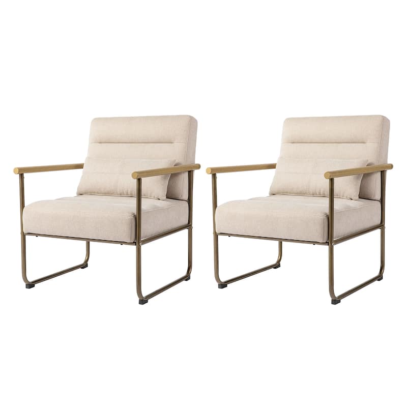 Glitzhome Set of 2 33.25"H Mid-Century Modern Fabric Accent Arm Chair with Metal Frame - 30.5''W X 26.25''D X 33.25''H