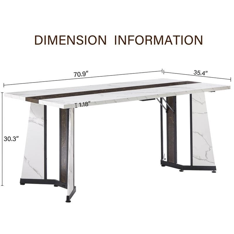 70.9" Extra-Long Rectangular Dining Table‌ – Waterproof 8-Seater Family Table with Adjustable Legs .