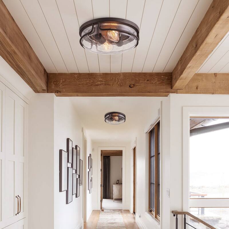Vintage Rustic 2-Light Clear Glass Design Flush Mount Ceiling Lamp