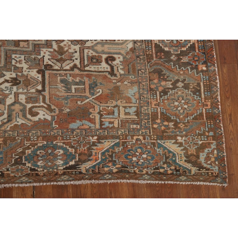 Geometric Heriz Vintage Persian Area Rug Hand-Knotted Wool Carpet - 8'0" x 10'9"