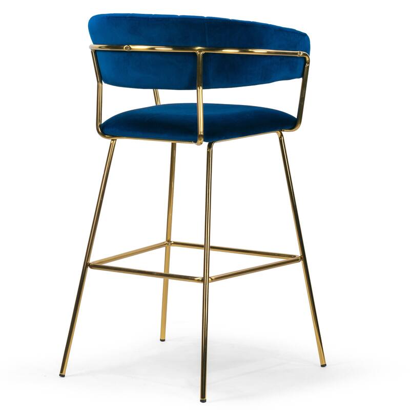 Set of 2 Anya Blue Velvet Barstool with Golden Metal Legs