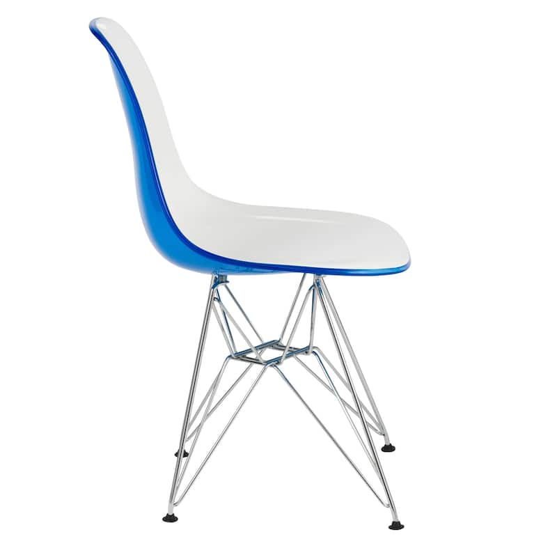 LeisureMod Cresco Molded 2-Tone Eiffel Side Chair - White Blue - 17"L x 18.4"W x 32"H