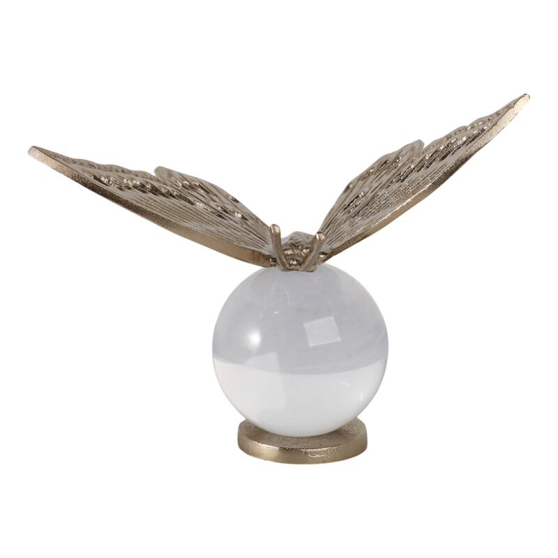 Metal Sculpture Butterfly Statue Orb Base for Home Decor - 6" Gold - 7.75" x 5" x 6"