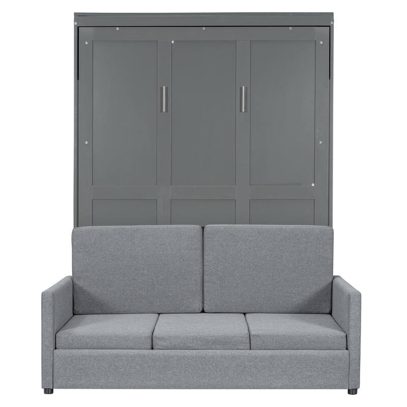 Full Murphy Bed with Sofa, Space-Saving Wall Bed, Hidden Storage, Pull-Down System, and Stylish Modern Design