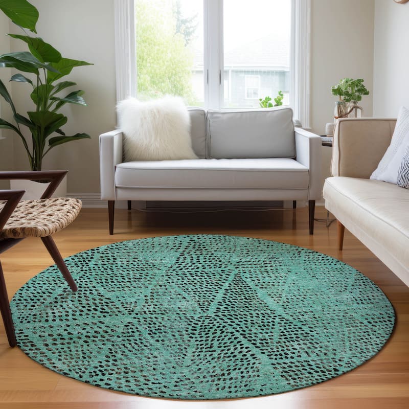 Machine Washable Indoor/ Outdoor Chantille Contemporary Diamonds Rug - Teal - 8' x 8'