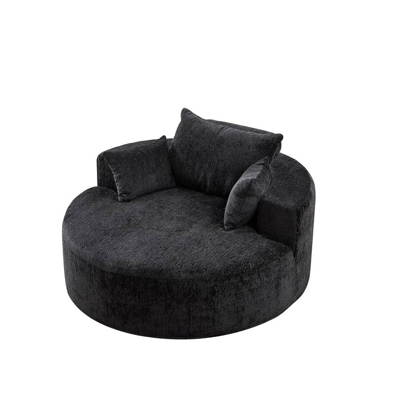 Black Round Chenille Single Sleeper Sofa with Backrest Pillow