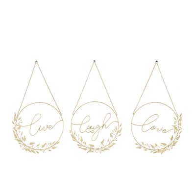 Metal Love, Laugh, Live Decorative Sign with Chain Hanger - Set of 3 Gold - Roche River Decor