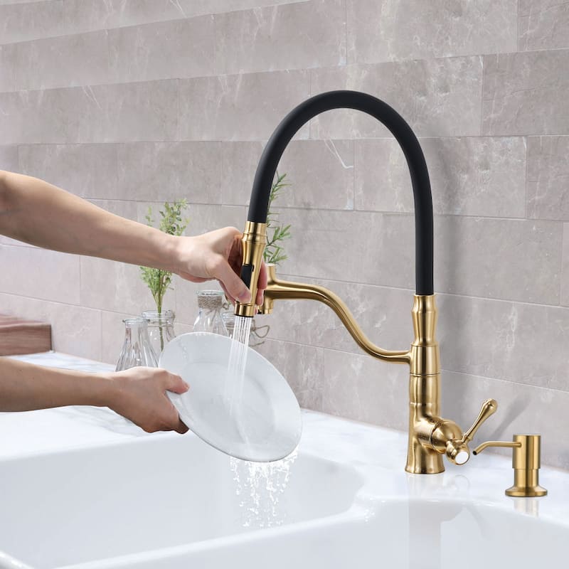 WOWOW Single-Handle Pull Down Kitchen Faucet with Soap Dispenser