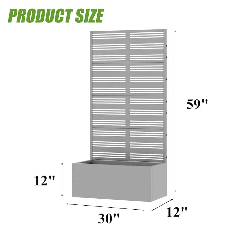 Metal Galvanized Planter Box with Trellis Privacy Screen Lockable Wheels