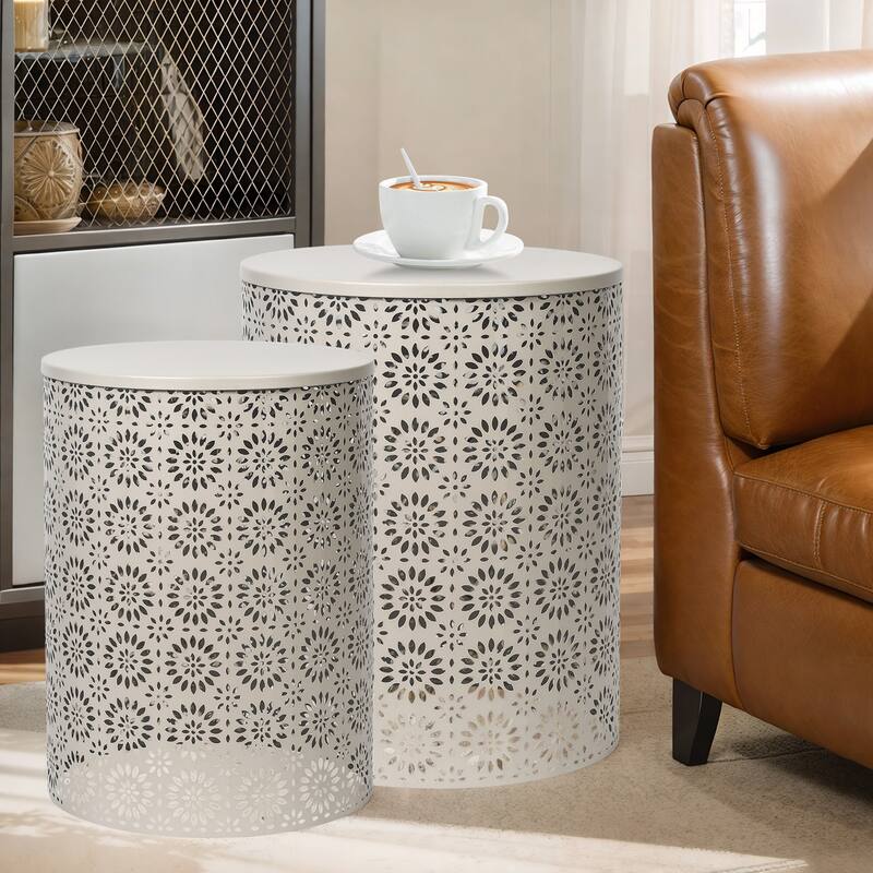 Adeco Set of 2 Round Metal Nesting Side End Tables Set - set of 2