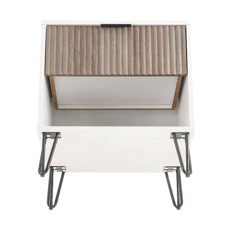 20" Fluted Nightstand with 1 Drawer and Metal Legs Modern Design