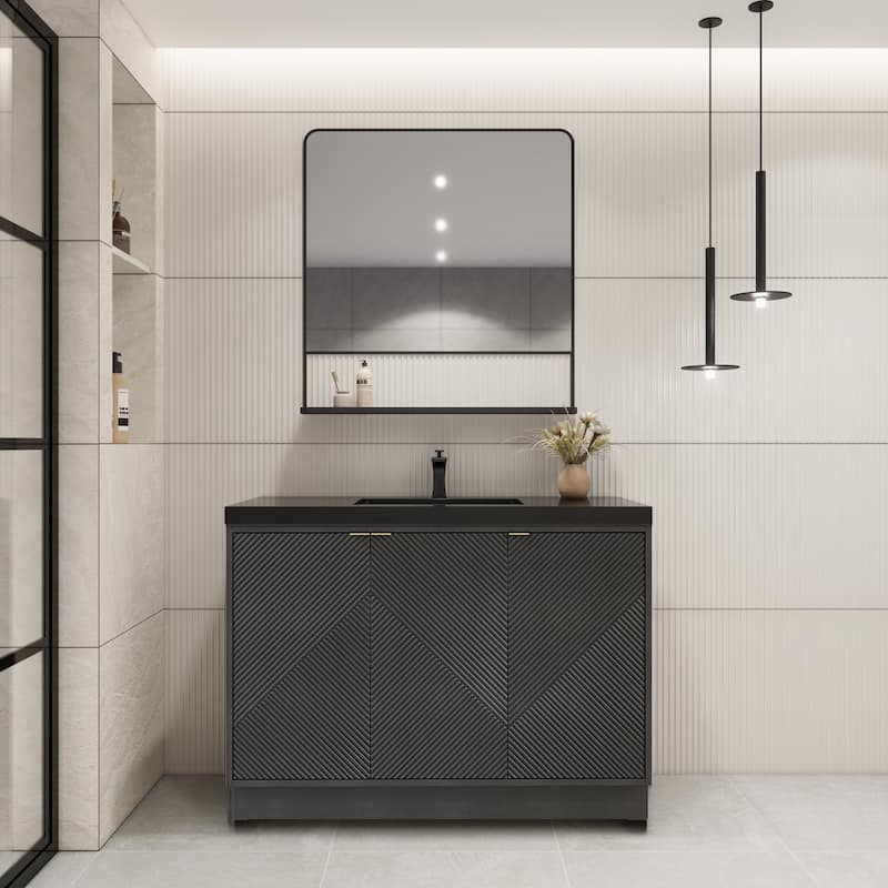Milano 48" Freestanding Bathroom Vanity with Black Acrylic Sink - 47.24" x 19.49" x 35.46'' - Brown